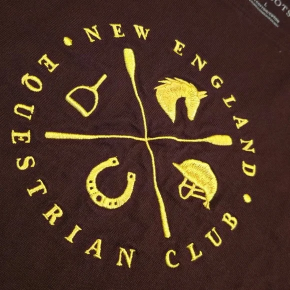 Talbots New England Equestrian Club Embroidered Tee Womens L Burgundy Preppy - Picture 2 of 6